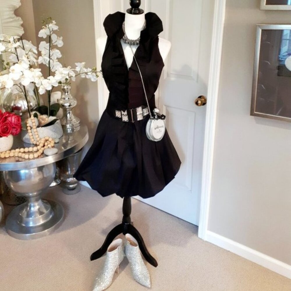 EUC Joseph Ribkoff black sleeveless belted midi dress